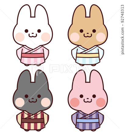 A rabbit wearing a striped yukata - Stock Illustration [92748313] - PIXTA