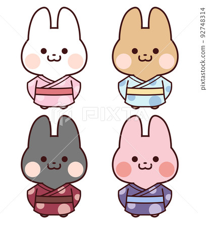 A rabbit wearing a polka dot yukata 92748314