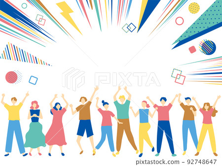 一群興奮的人幾何濃度線 92748647