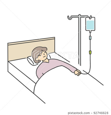 A woman receiving an intravenous drip in bed Elderly A woman receiving an intravenous drip in bed Elderly 92748828