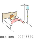 Woman receiving an intravenous drip in bed 92748829