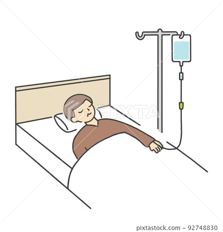 A man receiving an intravenous drip in bed Elderly A man receiving an intravenous drip in bed Elderly 92748830