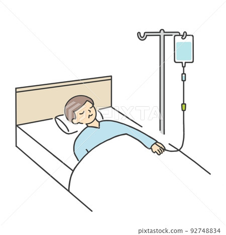 A man receiving an intravenous drip in bed Elderly A man receiving an intravenous drip in bed Elderly 92748834