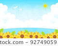 夏季背景插圖與藍天、雷雨、大海和向日葵 92749059