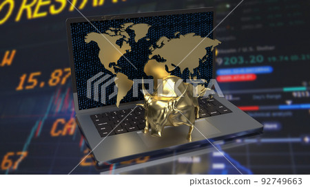 The gold bull on notebook for business background 3d rendering 92749663