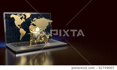The gold bull on notebook for business background 3d rendering 92749665