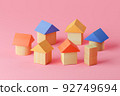 House of building blocks pink background 92749694