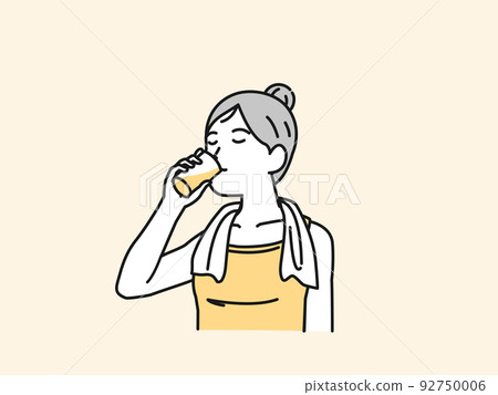 Hydration, drinking water, young women, after exercise, after training, illustrations Hydration, drinking water, young women, after exercise, after training, illustrations 92750006