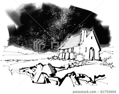 Church of the Good Shepherd on Lake Tekapo - monochrome 92750804