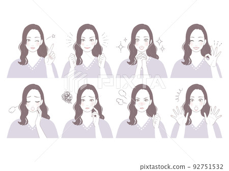 Beautiful woman with long hair (wave) [Facial expression set with treatment] 92751532