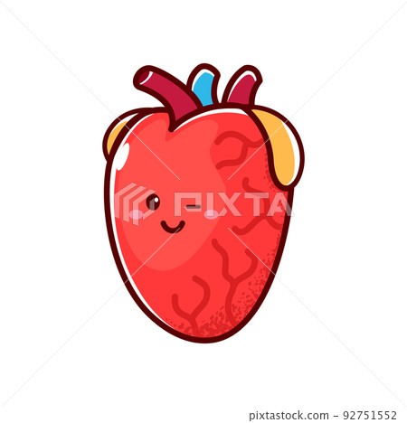 Cute cartoon smiling healthy heart character happy emoji emotion. Vector funny circulatory organ, cardiology emblem. Cute kawaii heart 92751552