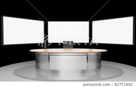 wood table and lcd background in the news studio room.3d rendering. wood table and lcd background in the news studio room.3d rendering. 92751992