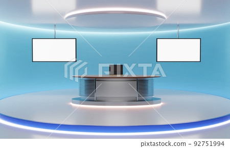 wood table and lcd background in the news studio room.3d rendering. wood table and lcd background in the news studio room.3d rendering. 92751994