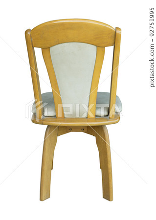Back View of Wooden Chair with Leather Seat Isolated on White Background with Clipping Path Back View of Wooden Chair with Leather Seat Isolated on White Background with Clipping Path 92751995