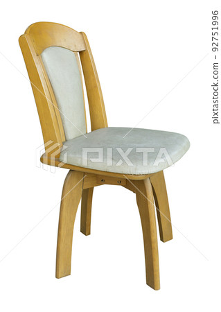 Wooden Chair with Leather Seat Isolated on White Background with Clipping Path Wooden Chair with Leather Seat Isolated on White Background with Clipping Path 92751996