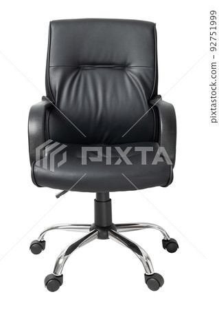 front view of black leather office chair isolated on white with clipping path 92751999