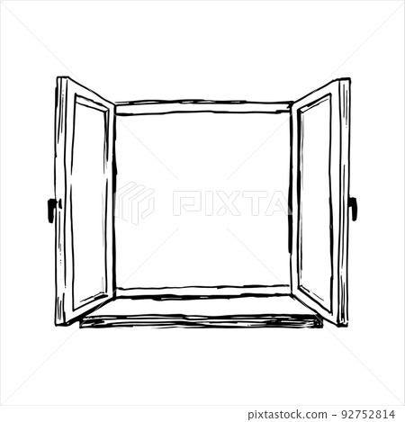 Old open window silhouette sketch. Vector doodle illustration isolated on white background Old open window silhouette sketch. Vector doodle illustration isolated on white background 92752814