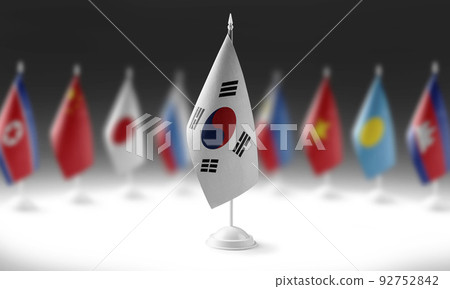 The national flag of the South Korean on the background of flags of other countries 92752842