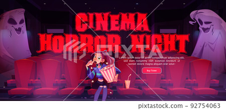 Cinema horror night cartoon banner with ghosts Cinema horror night cartoon banner with ghosts 92754063