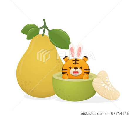 Mid-autumn festival pomelo and cute tiger character mascot, bunny ears decoration 92754146