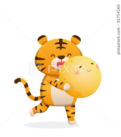 Cute tiger and moon character mascot, celebrating mid-autumn festival 92754160