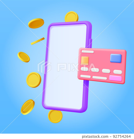 3D Smartphone with Money in Air and Bank Card 92754264