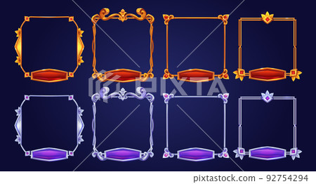 Golden silver vintage game frames, borders buttons - Stock Illustration ...