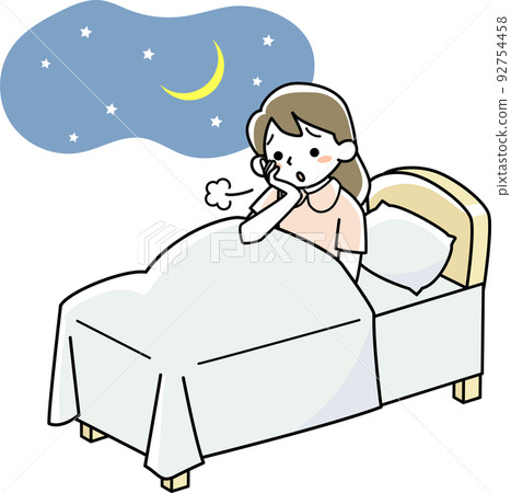 A young woman who can't sleep and sighs in the middle of the night 92754458