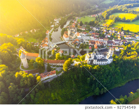 Rozmberk Castle and Vltava River from above Rozmberk Castle and Vltava River from above 92754549