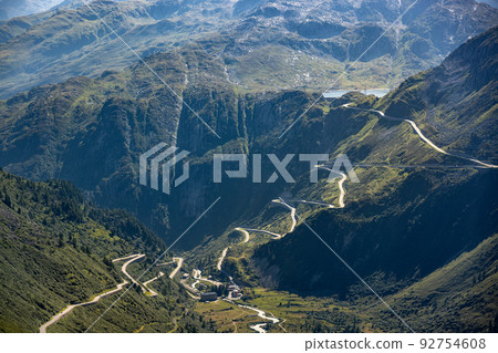 Amazing bending road of Furka Pass in Realp Switzerland Amazing bending road of Furka Pass in Realp Switzerland 92754608