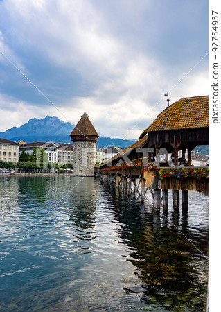 Famous Chapel Bridge in the city of Lucerne Famous Chapel Bridge in the city of Lucerne 92754937