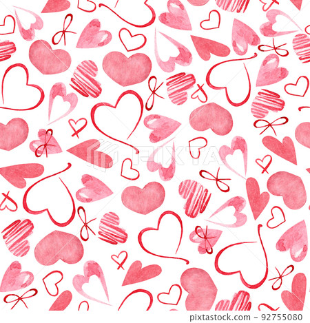 Seamless background of hearts for Valentine's day. Watercolor pattern for design, decor, print, textile, etc. 92755080