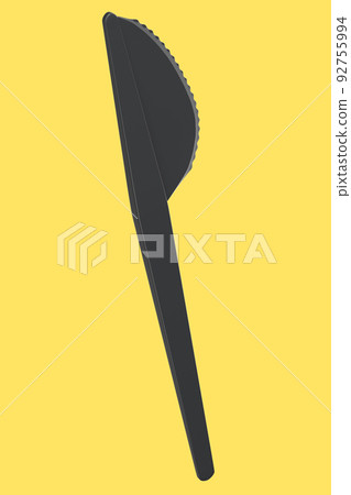 Eco-friendly disposable utensils like knife on yellow background. 92755994