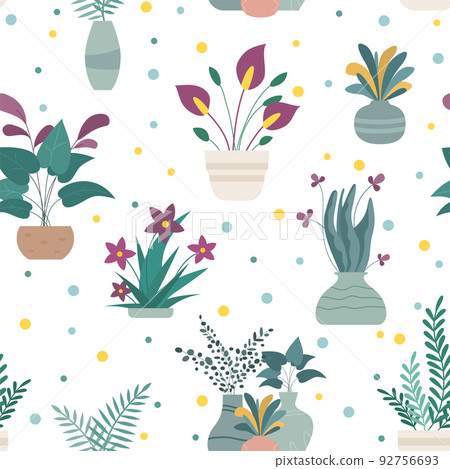 Cute seamless pattern with house plants in pots. - Stock Illustration ...