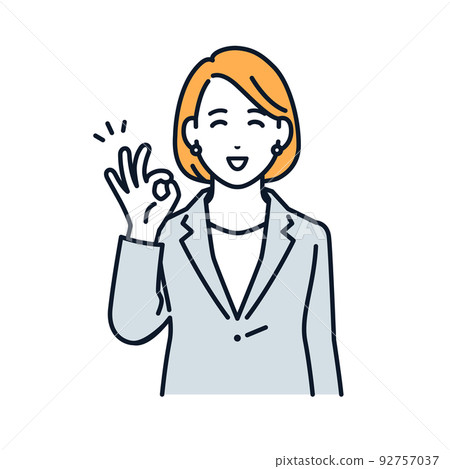 一個穿著西裝的女人微笑著做 OK 手勢的矢量插圖素材 一個穿著西裝的女人微笑著做 OK 手勢的矢量插圖素材 92757037