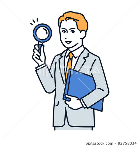Vector illustration material of a man in a suit with a magnifying glass 92758034