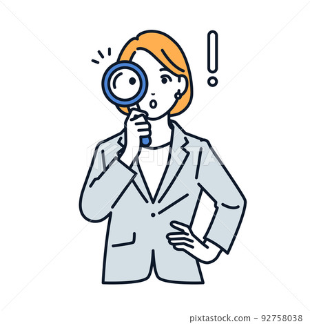 Vector illustration material of a woman in a suit looking through a magnifying glass Vector illustration material of a woman in a suit looking through a magnifying glass 92758038