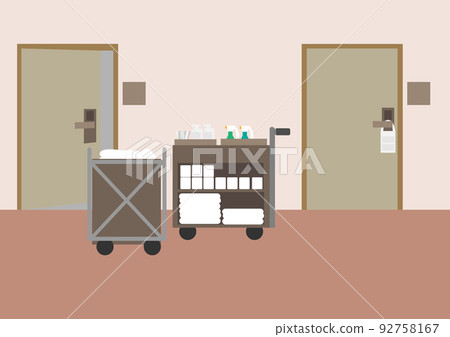 Cleaning cart in hotel corridor 92758167