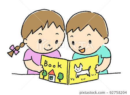 Children who happily read picture books boys and girls Children who happily read picture books boys and girls 92758204