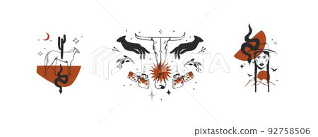 Hand drawn abstract vector graphic clipart illustrations logo set compositions.Wild Western design concept.Bohemian wild west contemporary art.Cowboy modern line art drawing.American cowgirl logo. Hand drawn abstract vector graphic clipart illustrations logo set compositions.Wild Western design concept.Bohemian wild west contemporary art.Cowboy modern line art drawing.American cowgirl logo. 92758506