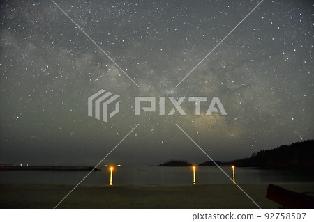 The Milky Way along the horizon of the Sanriku coast seen from the beach The Milky Way along the horizon of the Sanriku coast seen from the beach 92758507