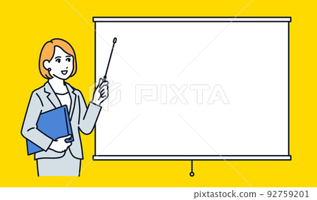 Vector illustration material of a woman in a suit giving a presentation with a pointing stick Vector illustration material of a woman in a suit giving a presentation with a pointing stick 92759201