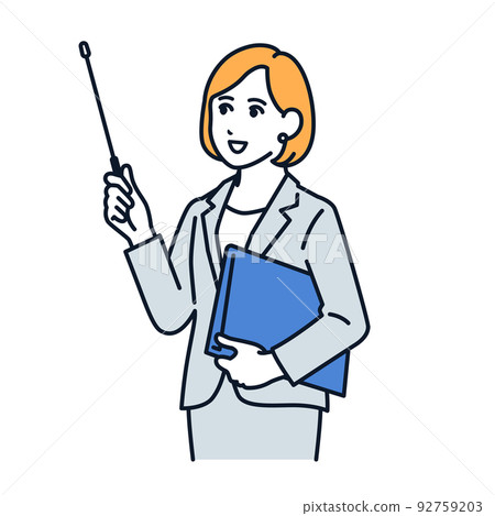 Vector illustration material of a woman in a suit explaining with an instruction stick Vector illustration material of a woman in a suit explaining with an instruction stick 92759203