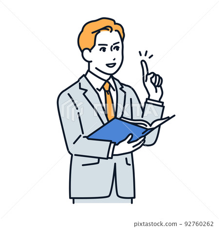 Vector illustration material of a man in a suit explaining with materials 92760262