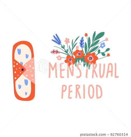 Female regular menstrual pad, cycle concept. Women period, menstruation, premenstrual syndrome, uterus. Hand draw vector illustrations. Female regular menstrual pad, cycle concept. Women period, menstruation, premenstrual syndrome, uterus. Hand draw vector illustrations. 92760314