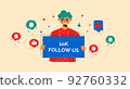 Smiling people celebrate large number of followers on social media. Blogging concept, influencer marketing, network promotion, SMM banner, landing page, flyer 92760332
