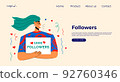 Smiling people celebrate large number of followers on social media. Blogging concept, influencer marketing, network promotion, SMM banner, landing page 92760346