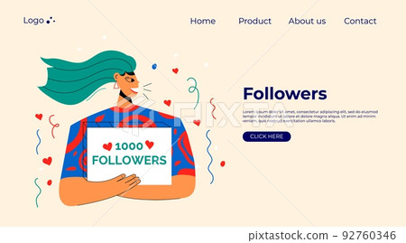Smiling people celebrate large number of followers on social media. Blogging concept, influencer marketing, network promotion, SMM banner, landing page 92760346