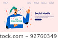 Smiling people celebrate large number of followers on social media. Blogging concept, influencer marketing, network promotion, SMM banner, landing page 92760349