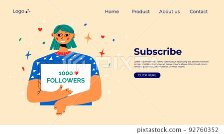 Smiling people celebrate large number of followers on social media. Blogging concept, influencer marketing, network promotion, SMM banner, landing page 92760352